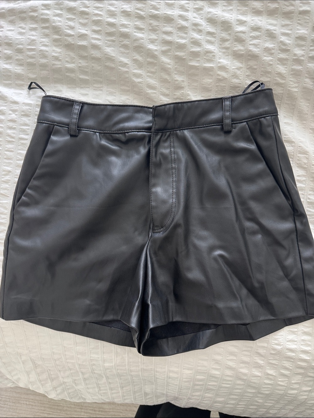 Zara Black Faux Leather Flat Front Shorts